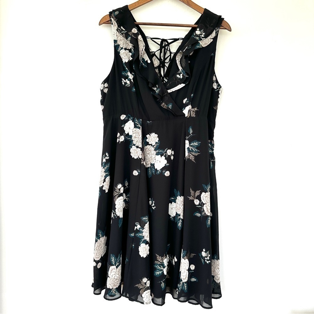 Torrid empire waisted dress,  sleeveless with ruffles and lace back, midi